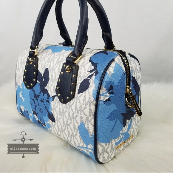 Michael Kors Mk Small Aria Satchel Floral Navy Bag - Picture 6 of 8